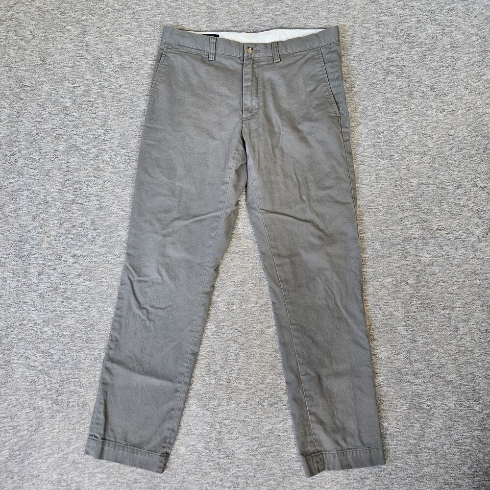 POLO Ralph Lauren The Polo Chino Gray Pants Flat Front 33/32 Stretch Slim Fit